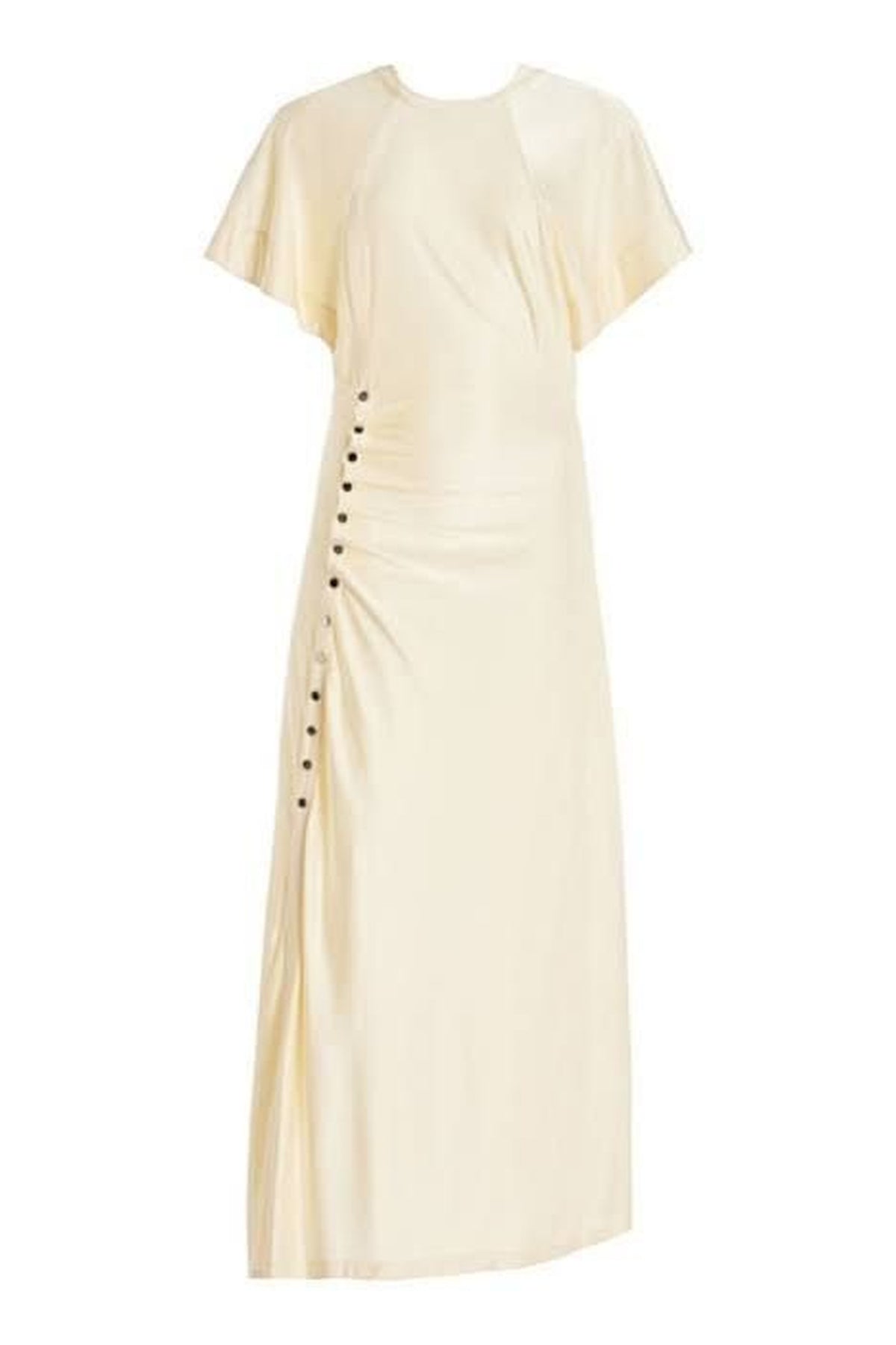 Long cream drapé pression dress