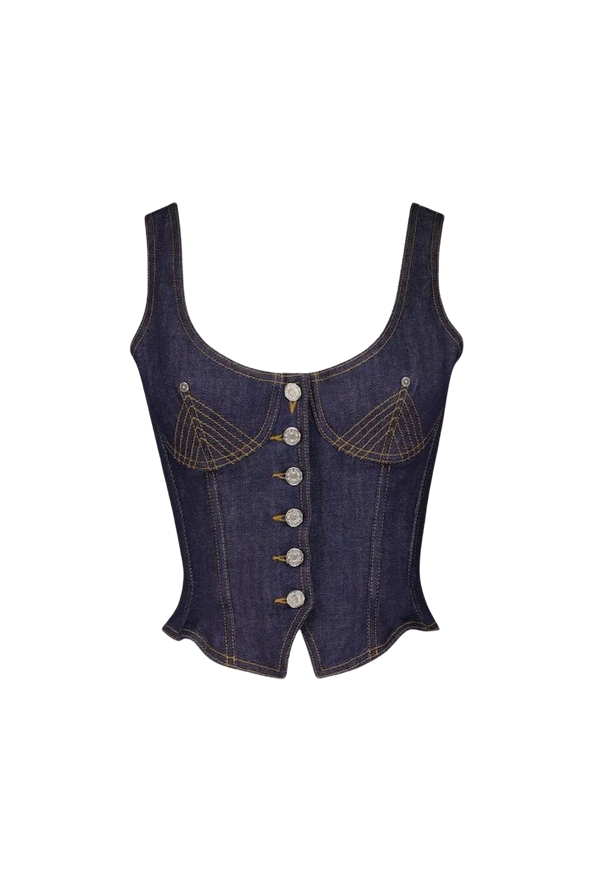 Corset boutonné en denim - Indigo