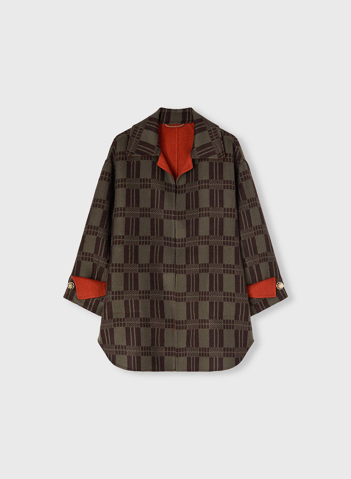 CLAY AND MILITARY GREEN DOUBLE CHECK JACQUARD REVERSIBLE OUTERWEAR