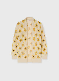 BUTTER PRINTED CASHMERE OPENWORK KNIT CARDIGAN