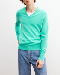 Pull V classique en cachemire - Bleu Egée