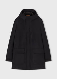 BLUE WATER REPELLENT EMBROIDERED NATURAL FIBER PARKA