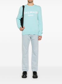 Pull à col rond en laine - Bleu