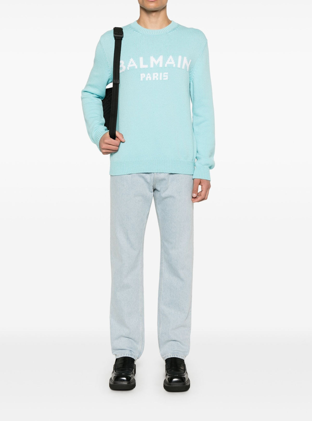 Pull à col rond en laine - Bleu