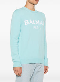 Pull à col rond en laine - Bleu