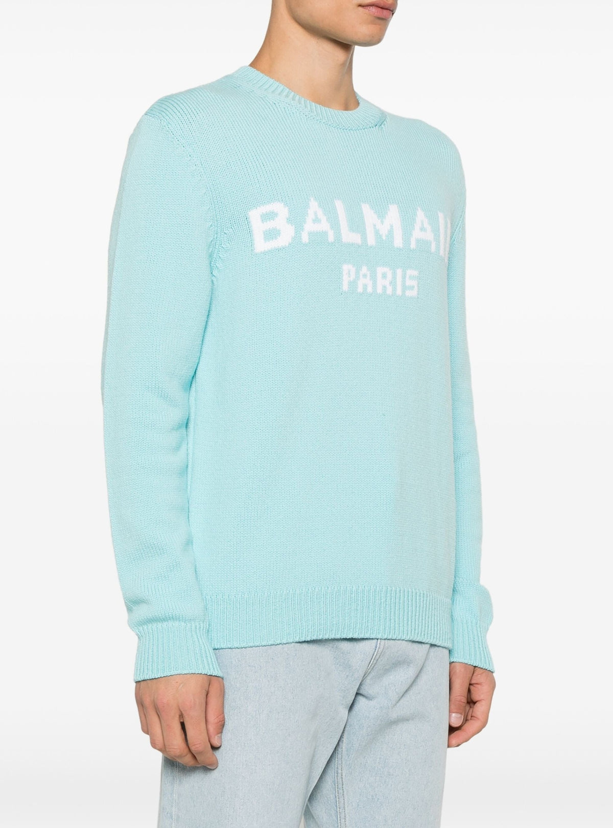 Pull à col rond en laine - Bleu