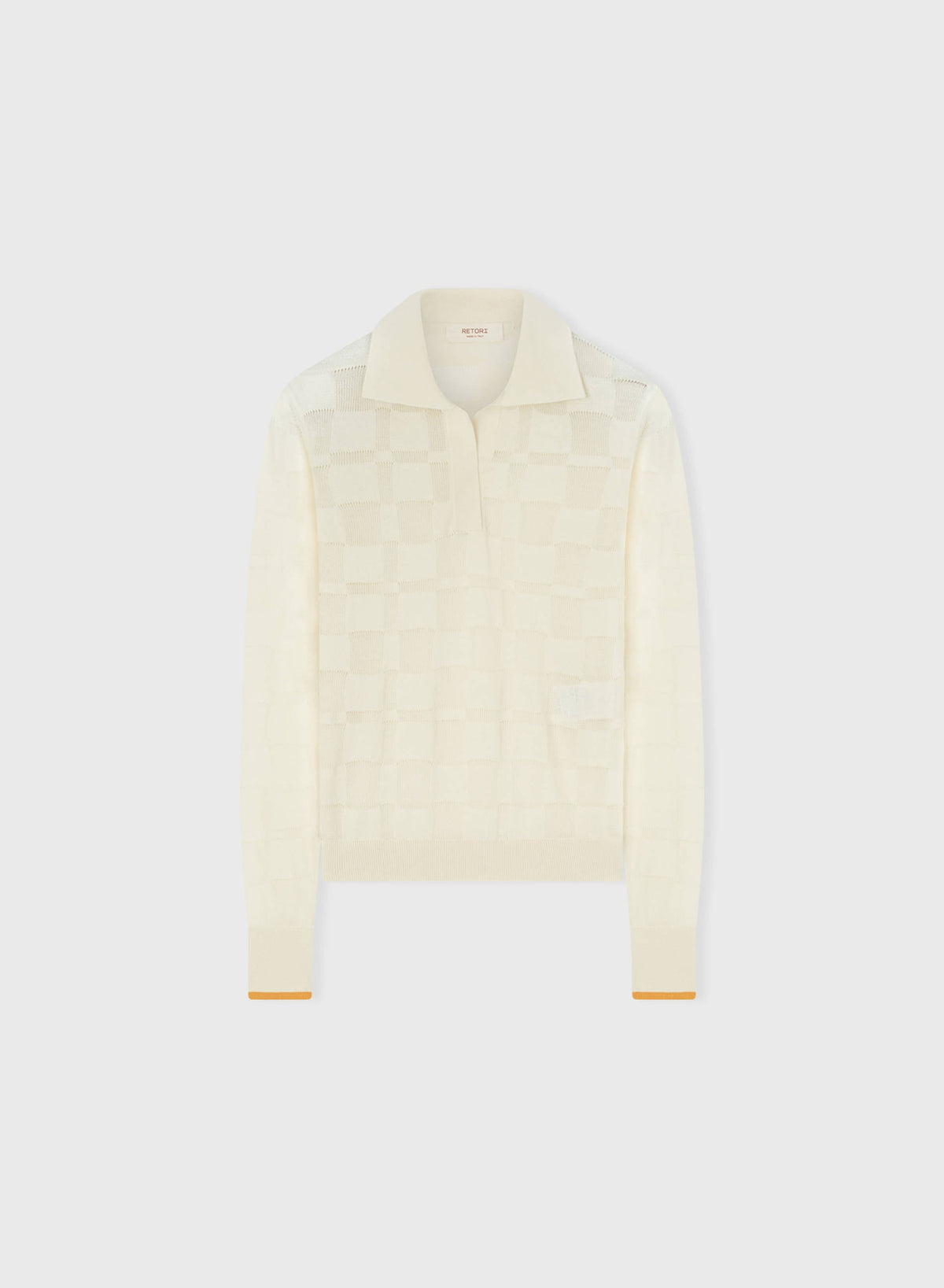 BUTTER AND YELLOW KNITTED DAMIER LONG SLEEVES POLO