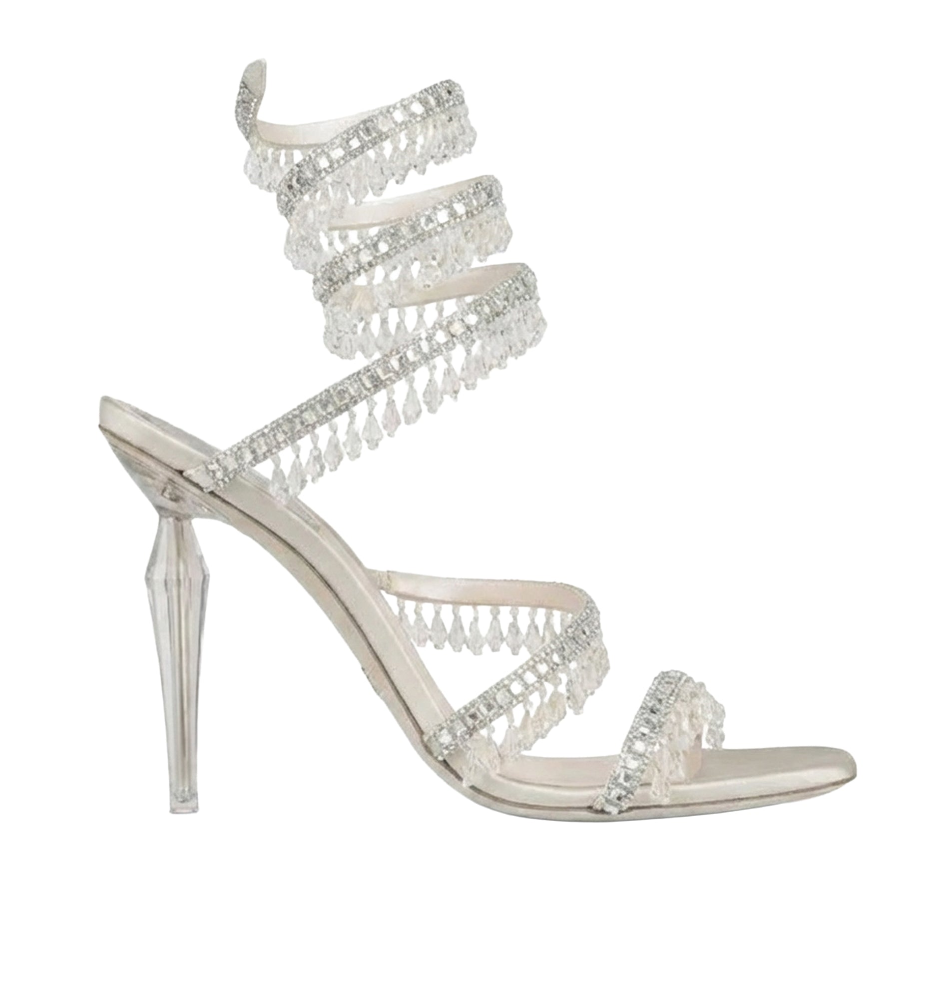 Sandales à talons Cleopatra 105 à strass en satin - Grigio & Crystal