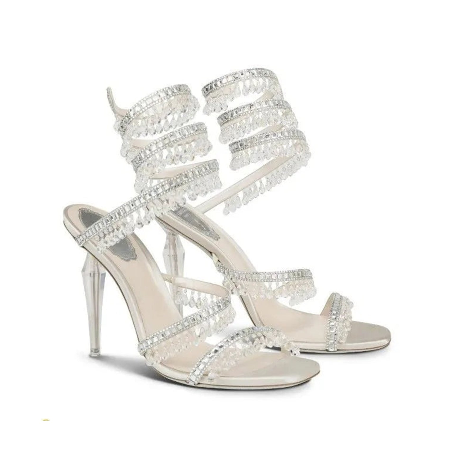Sandales à talons Cleopatra 105 à strass en satin - Grigio & Crystal