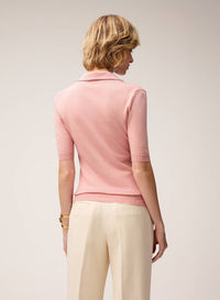 PINK ROSE JERSEY STITCH KNIT POLO WITH CONTRASTING STRIPE DETAIL