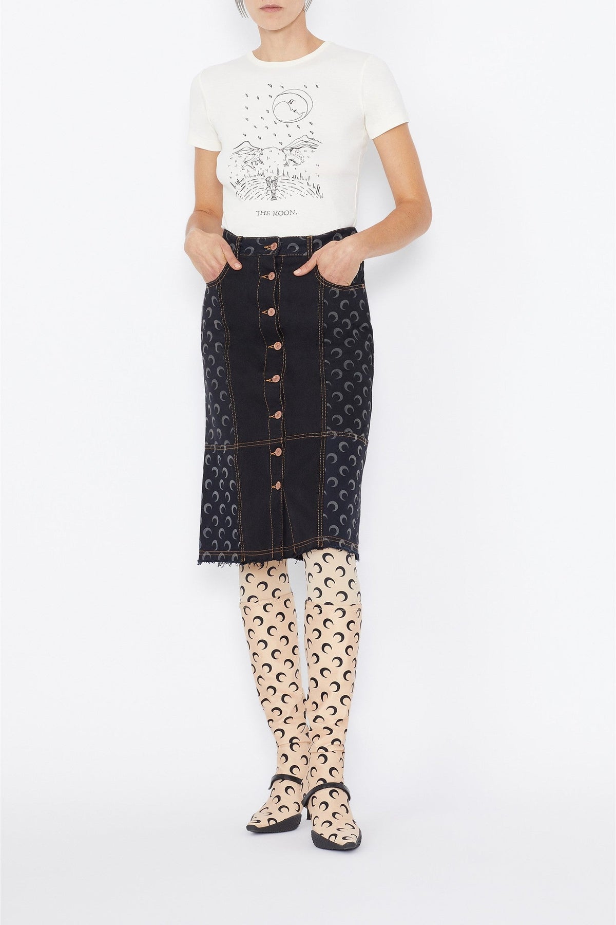 Jupe boutonnée en denim Moon - All Over Moon Black