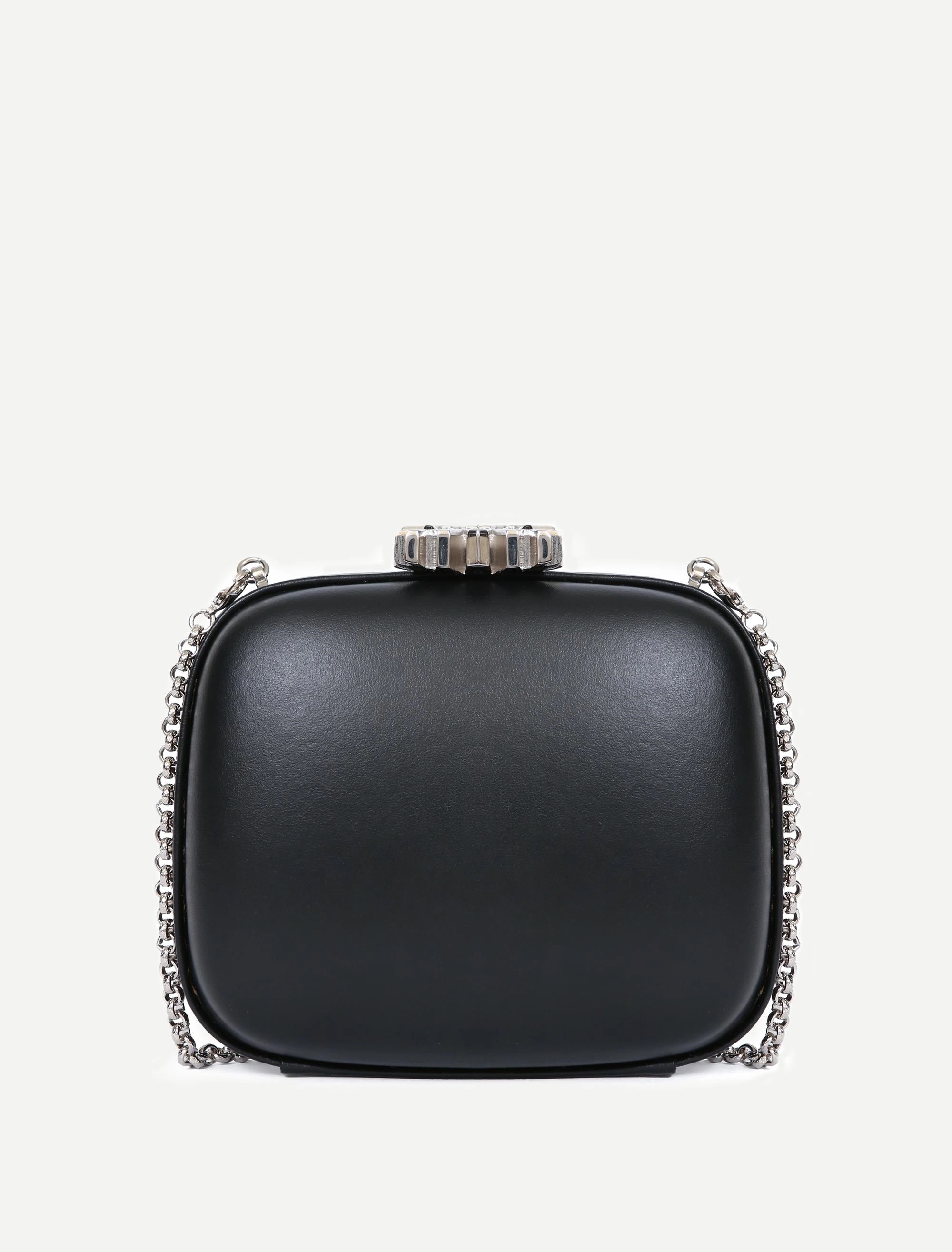 Leather rhinestone minaudière - Raven