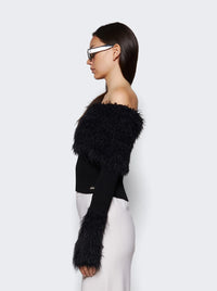 Mix Viscose Ribbed And Hairy Details Sweater - Black