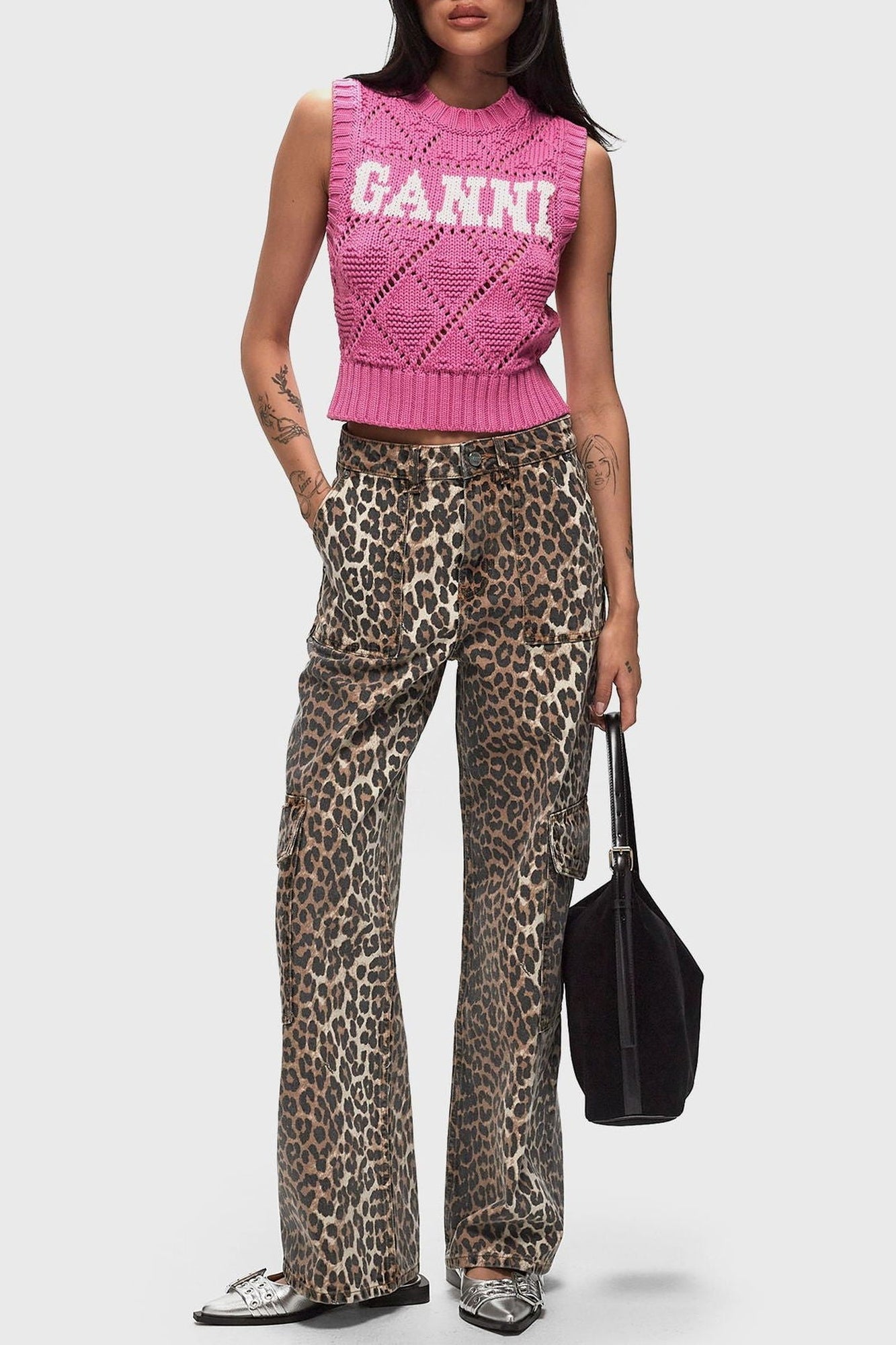 Pantalon imprimé Angi en denim - Leopard