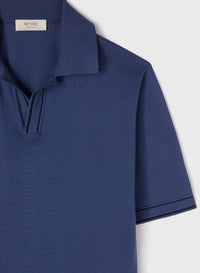 BLUE JERSEY STITCH KNIT POLO WITH CONTRASTING STRIPE DETAIL