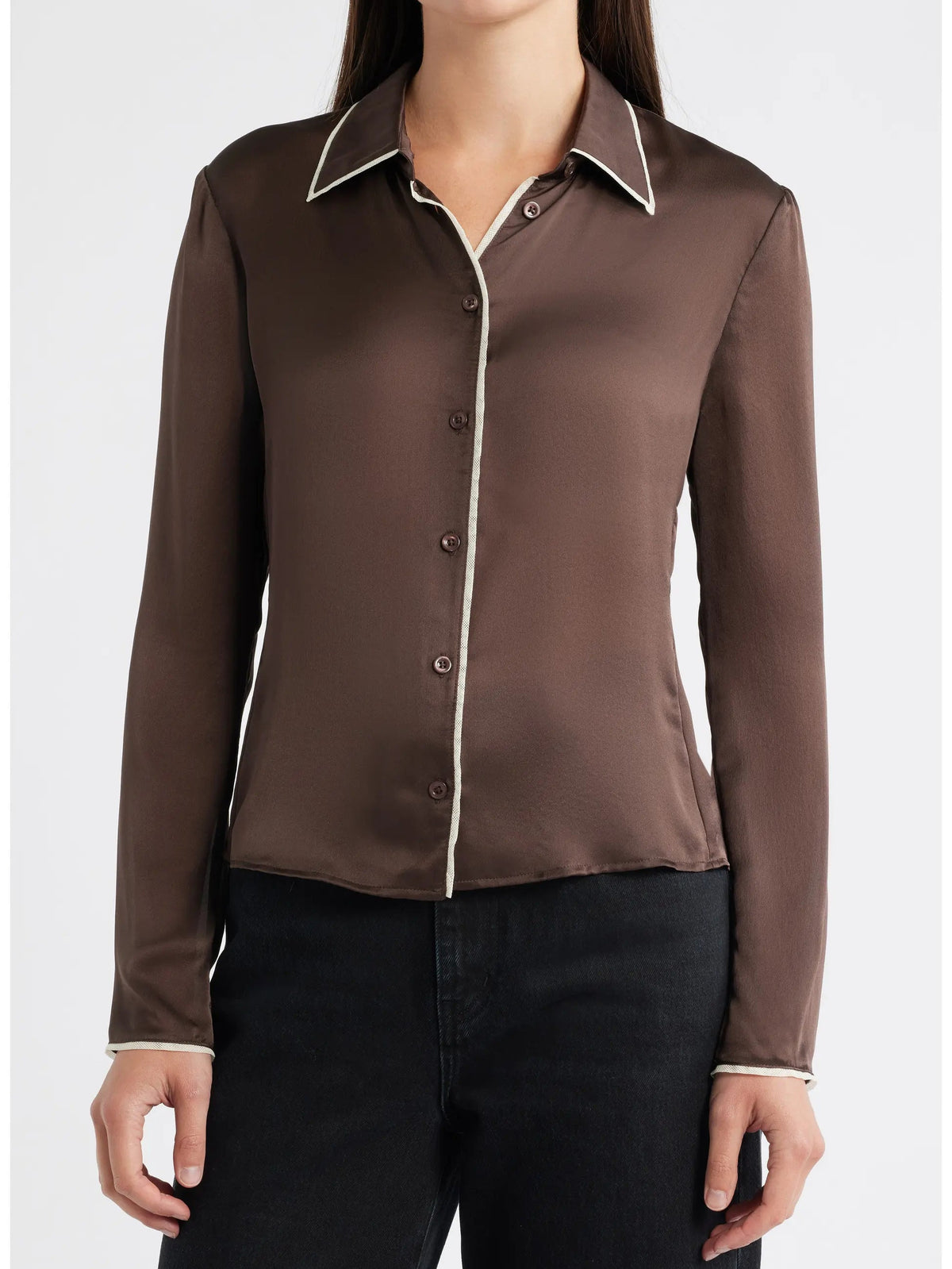 Chemise ajustée en soie - Coffee