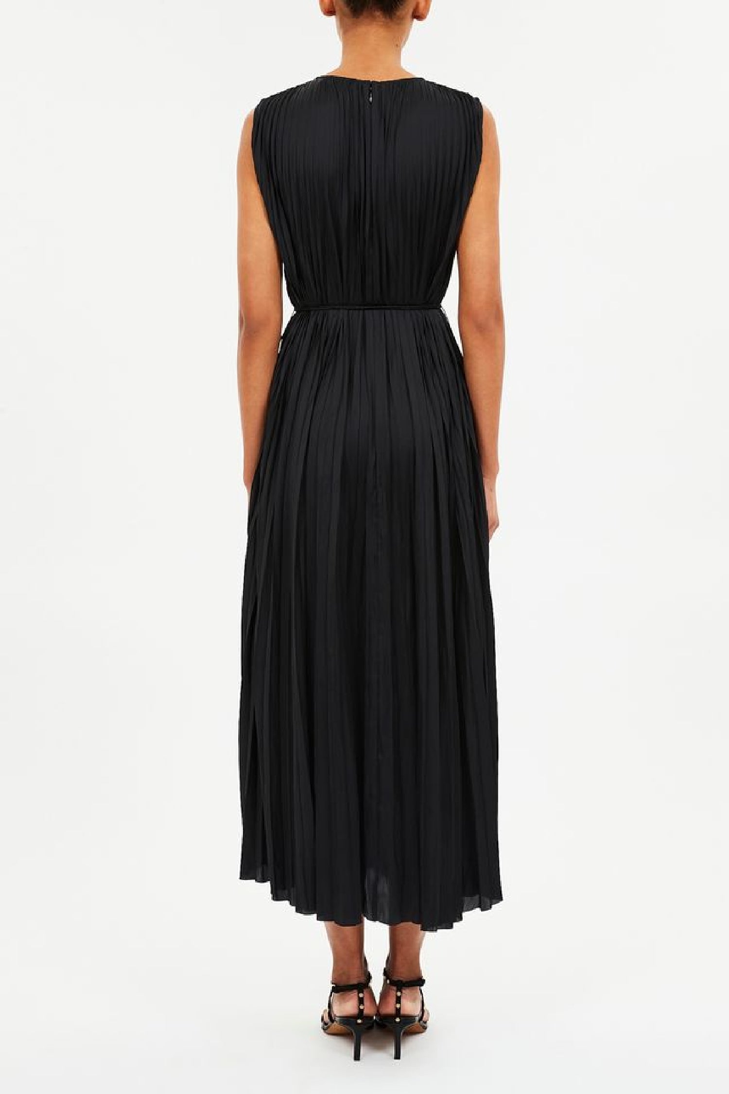 Robe midi Fianna plissée sans manches - Noir