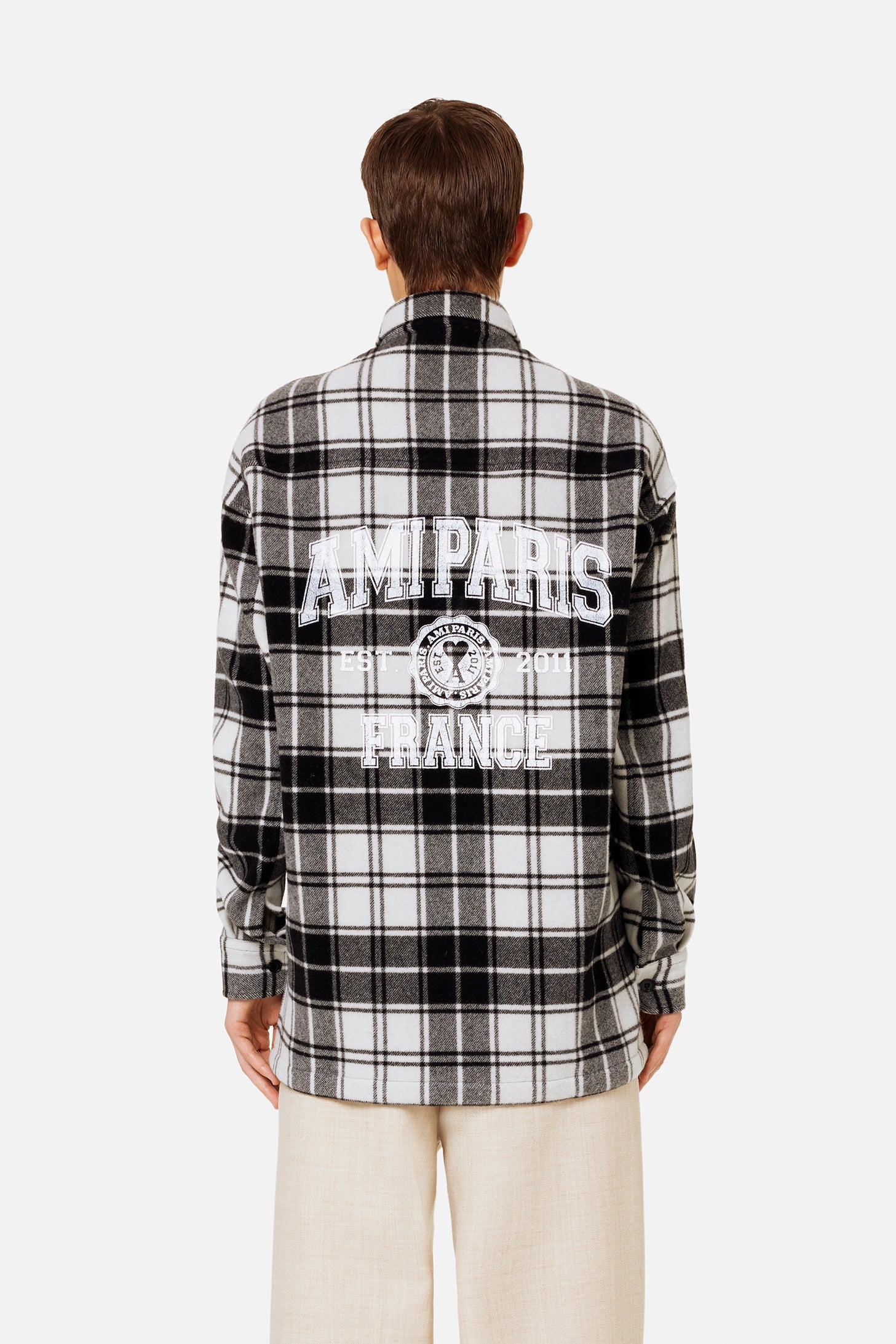 Surchemise Ami Paris à carreaux imprimée en laine - Off White