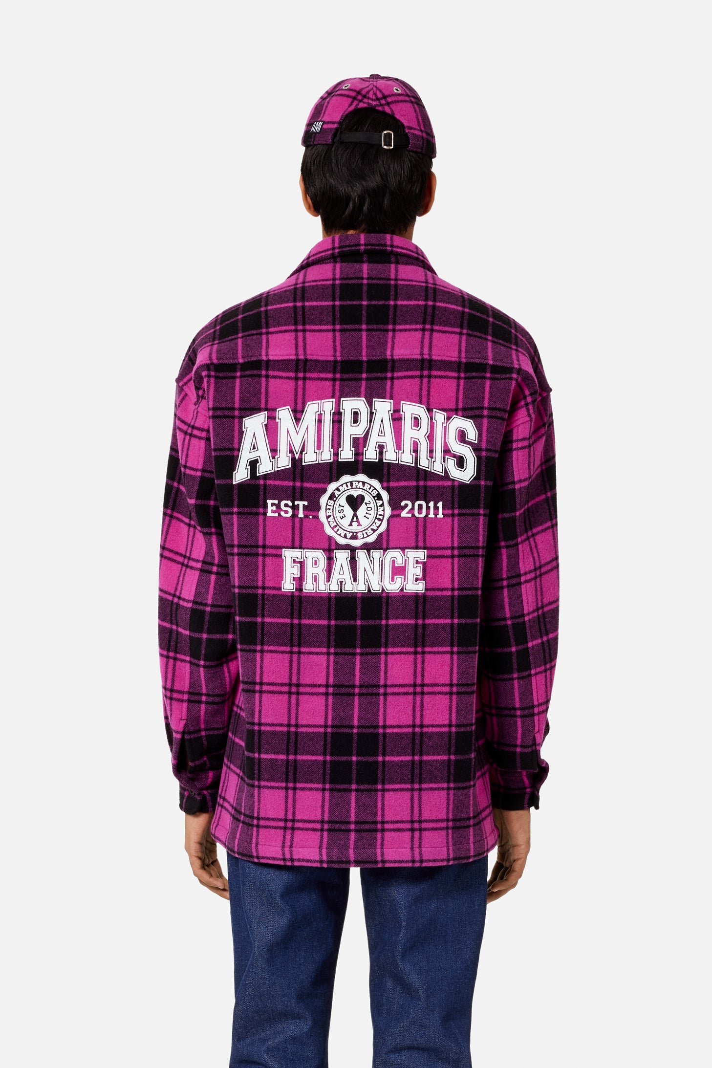 Surchemise Ami Paris à carreaux imprimée en laine - Fuchsia