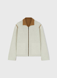 CAMEL AND NATURAL BICOLOR REVERSIBLE ZIP FRONT OUTERWEAR WITH SHIRT COLLAR