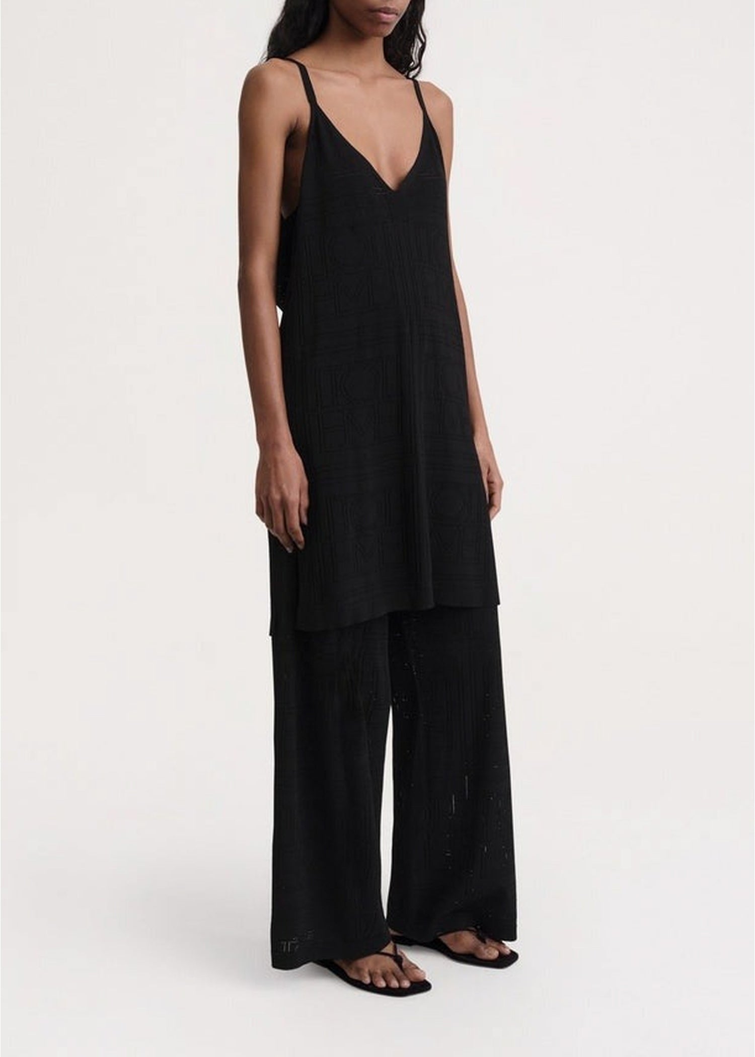 Robe midi à glissière en pointelle monogramme - Black