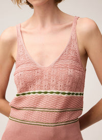 PINK ROSE, BUTTER, GREEN MIX STITCH KNIT TOP