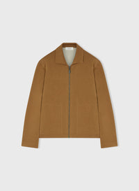 CAMEL AND NATURAL BICOLOR REVERSIBLE ZIP FRONT OUTERWEAR WITH SHIRT COLLAR