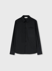 NAVY POPELINE COTTON STRETCH SHIRT WITH EMBROIDERY