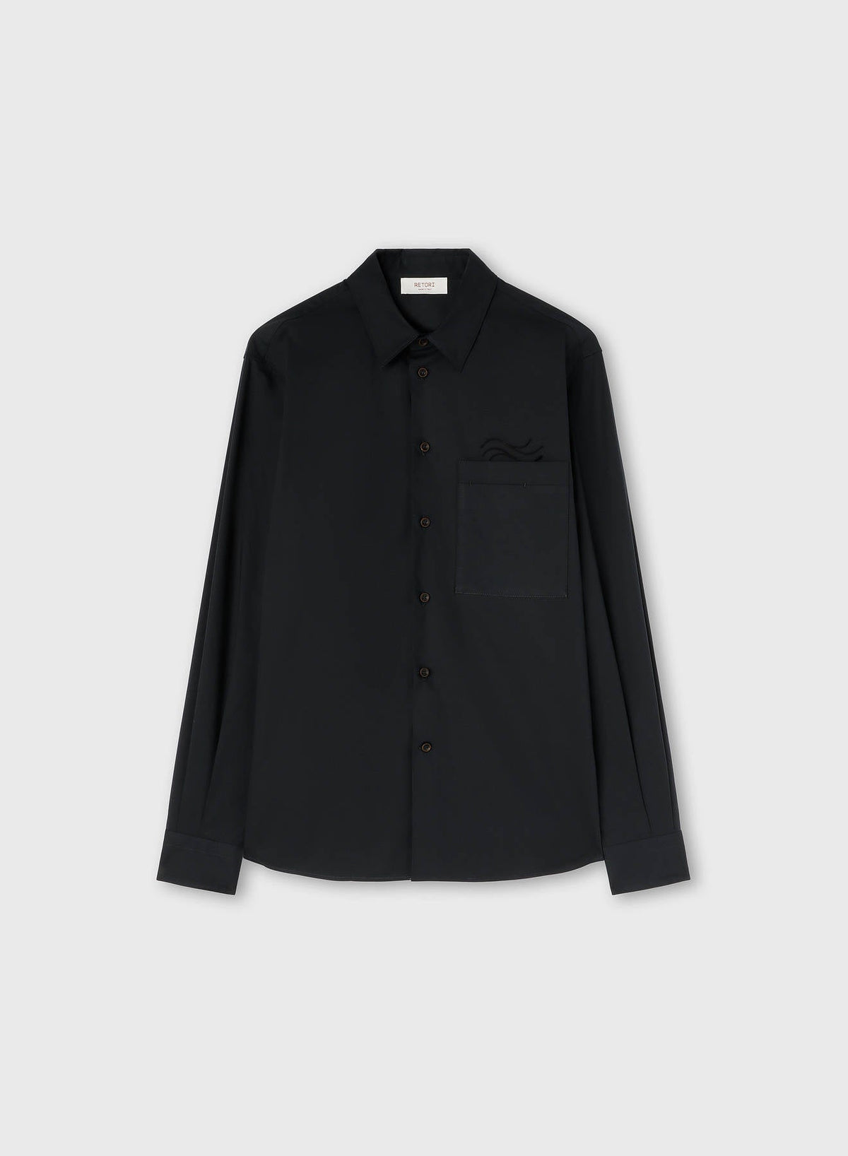 NAVY POPELINE COTTON STRETCH SHIRT WITH EMBROIDERY