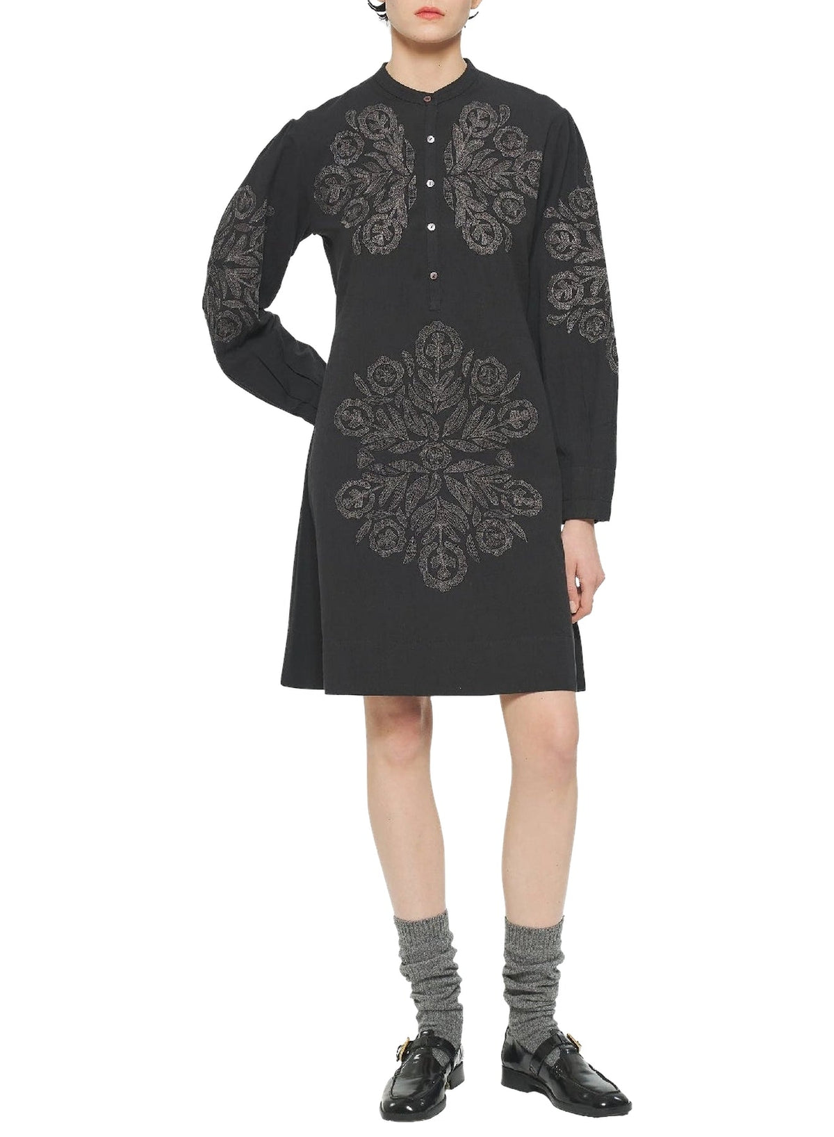 Robe courte brodée Eglantine - Black