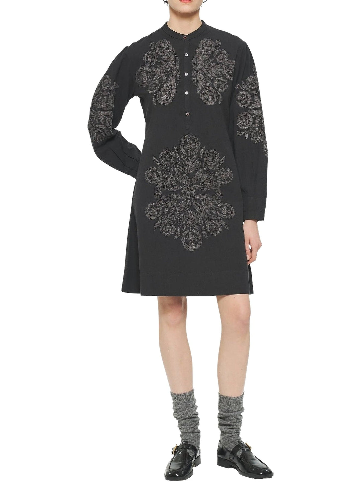 Robe courte brodée Eglantine - Black