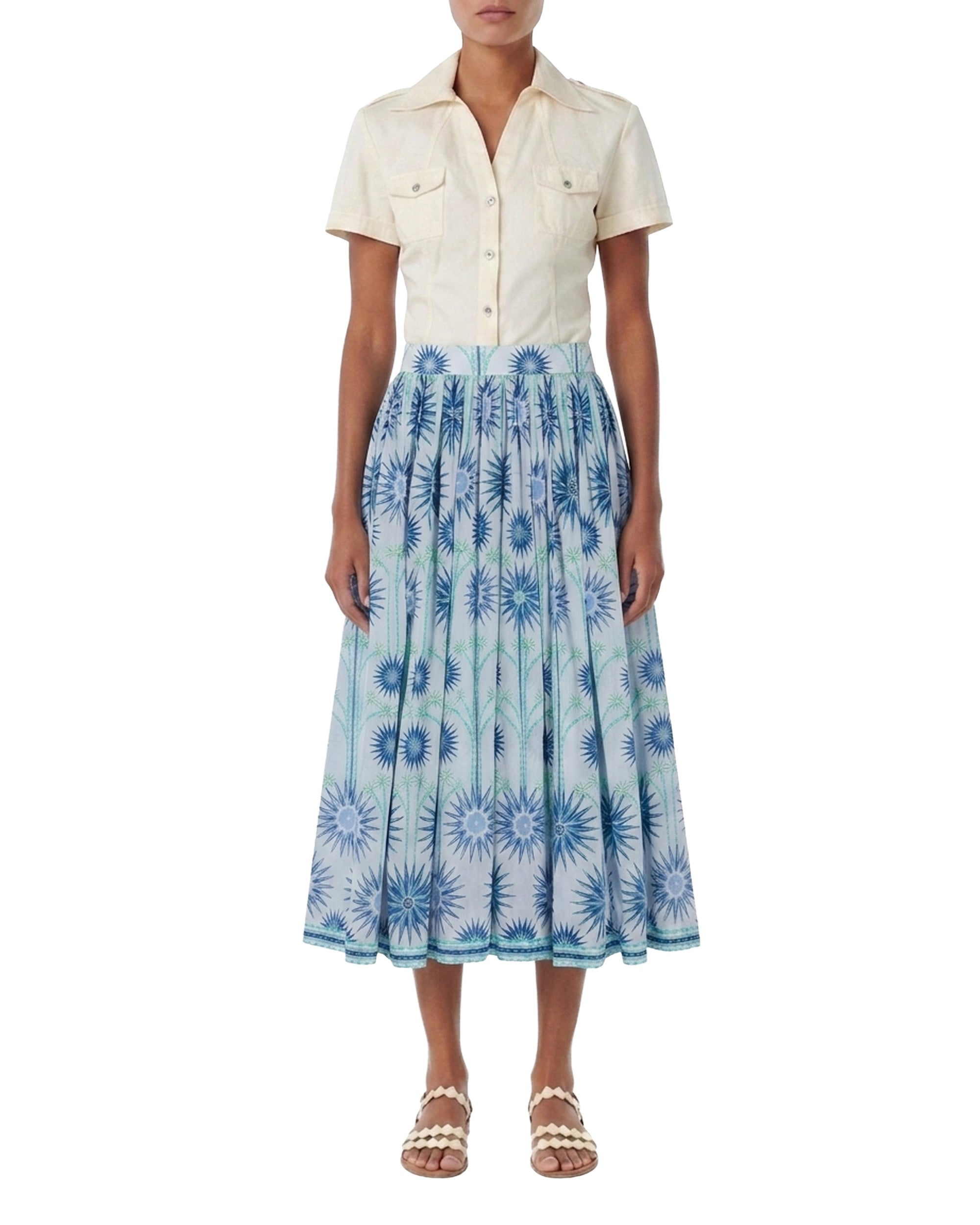 Printed flowing midi skirt - Blue