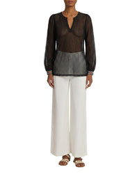 Blouse à col V en tulle - Black