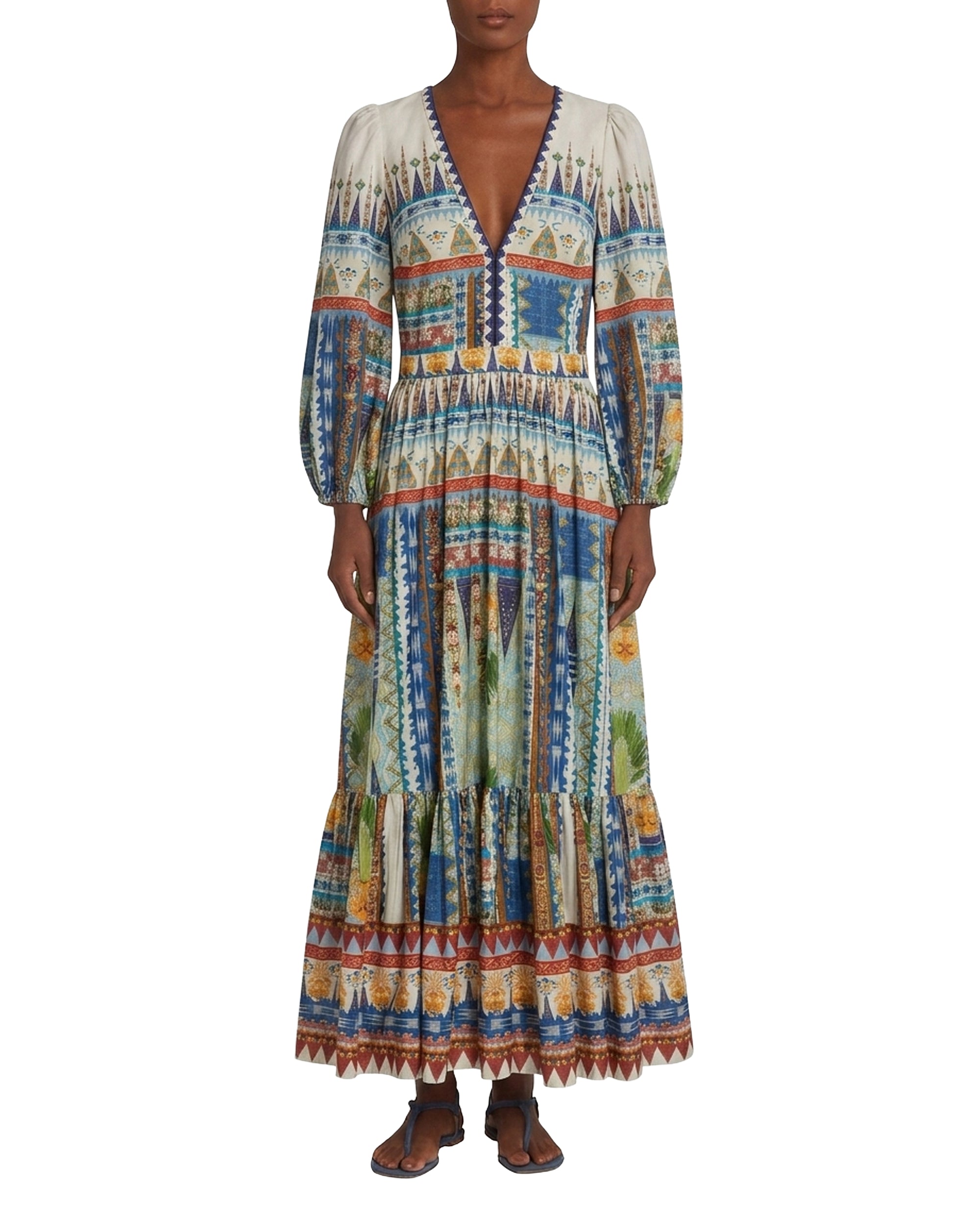 Robe midi à col V - Blue