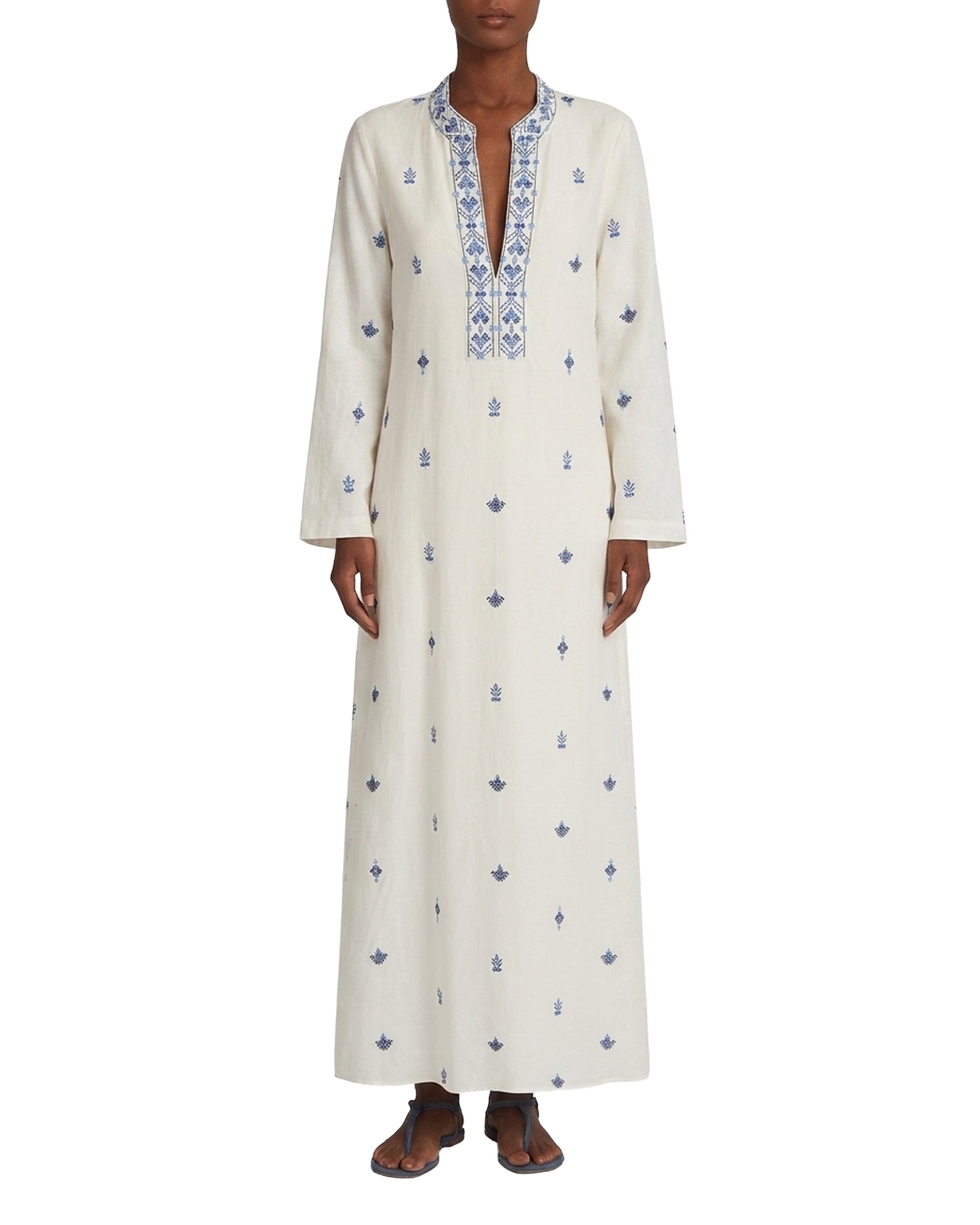 Caftan long à col tunisien - Milk