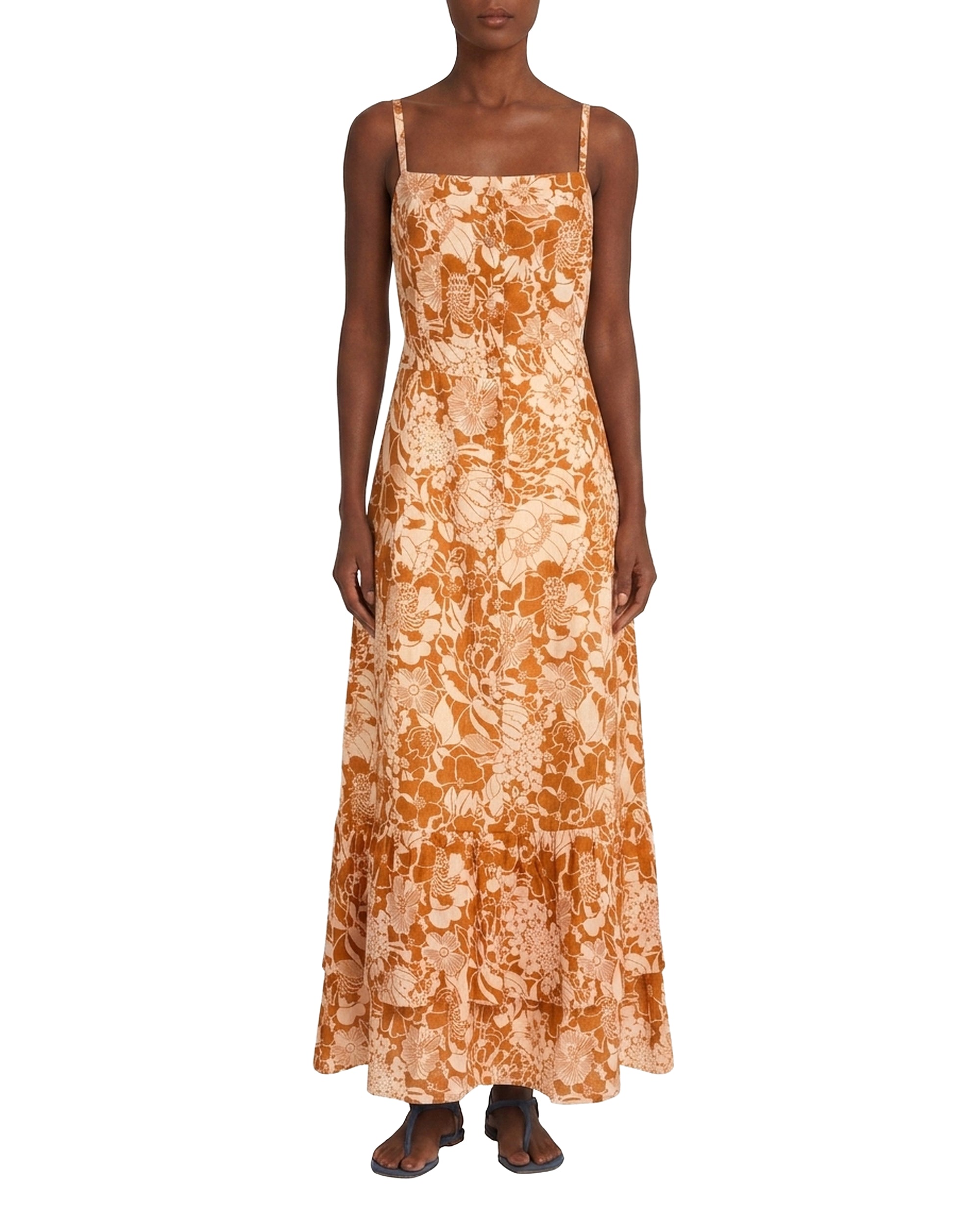 Linen maxi dress - Brown
