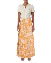 Long skirt in linen - Brown