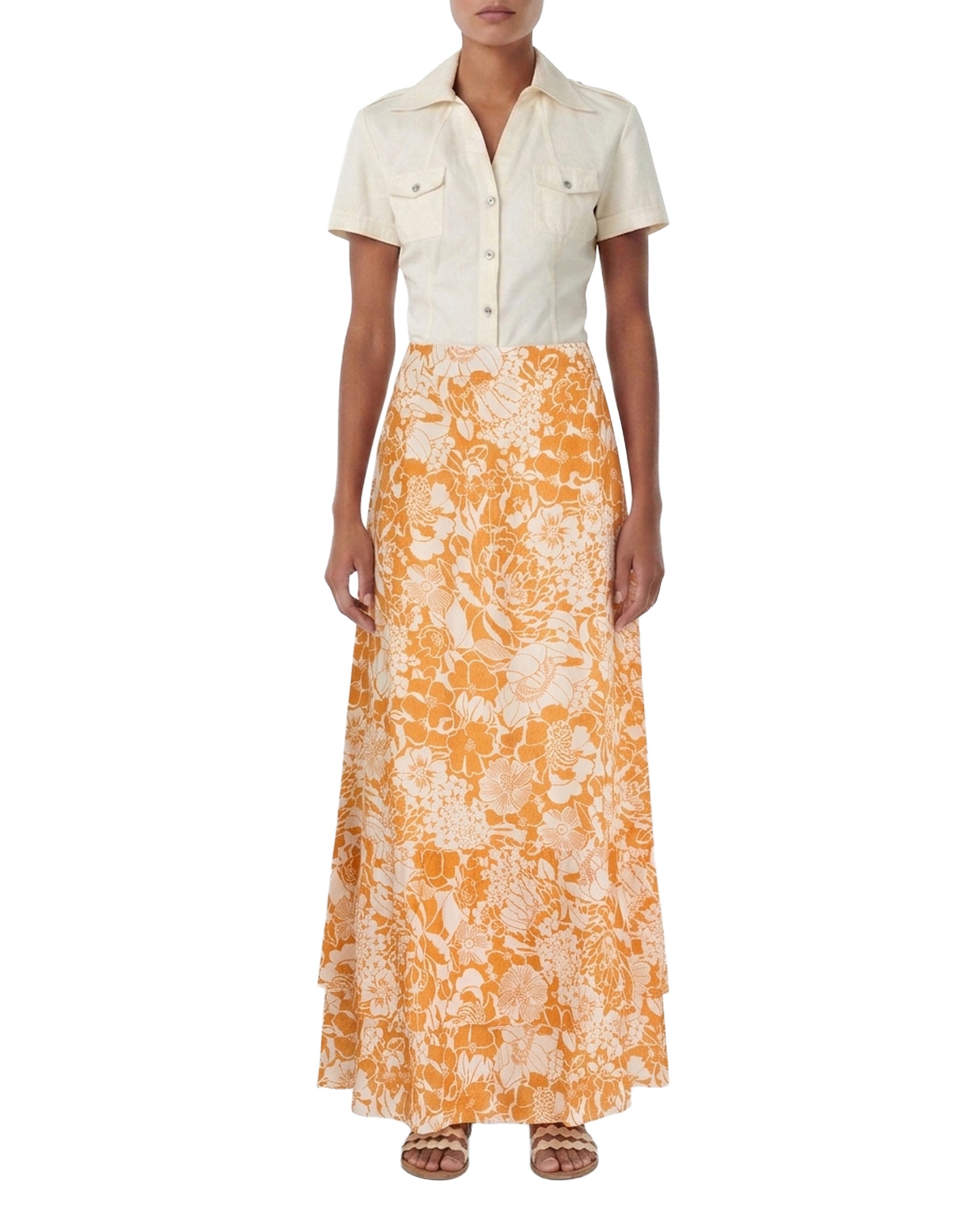 Long skirt in linen - Brown