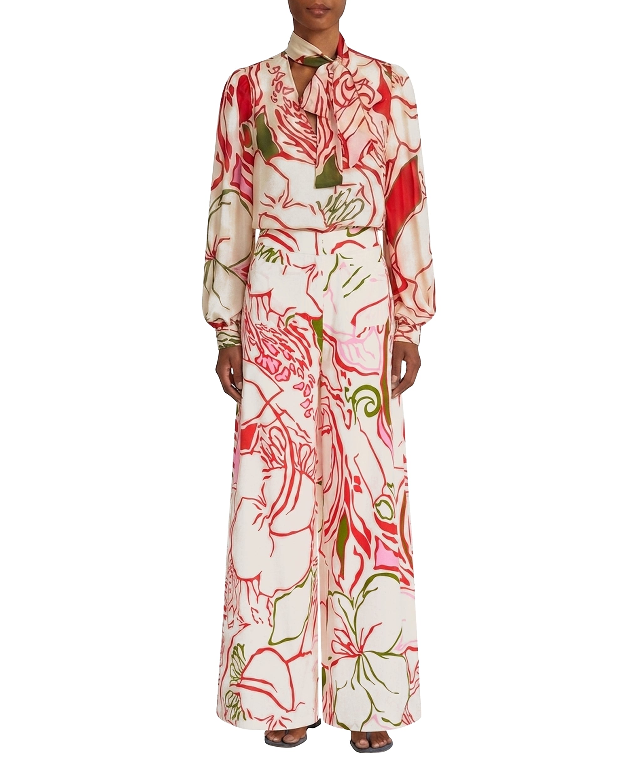 Adele wide-leg print trousers - Red