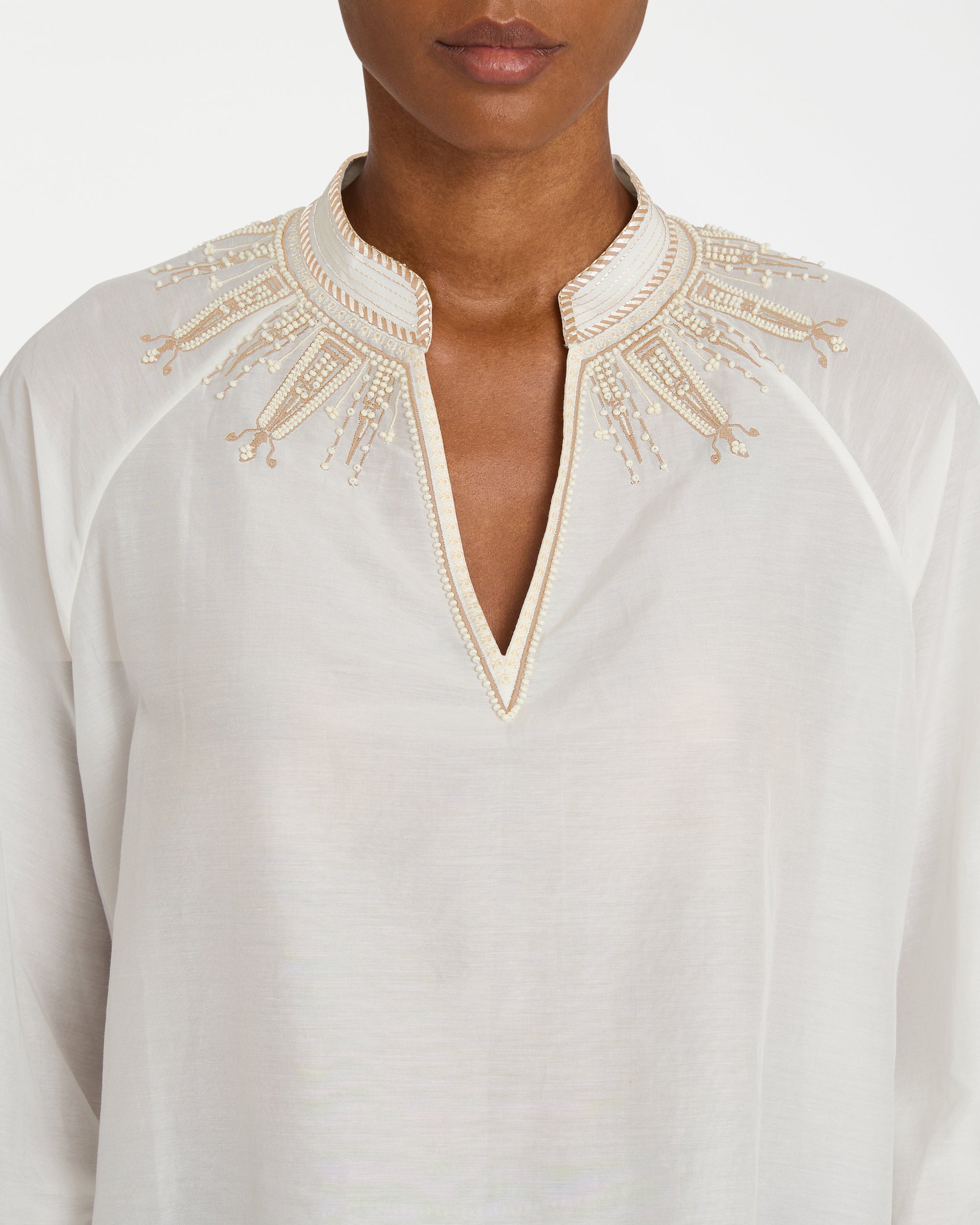Blouse - Ivory & Tan