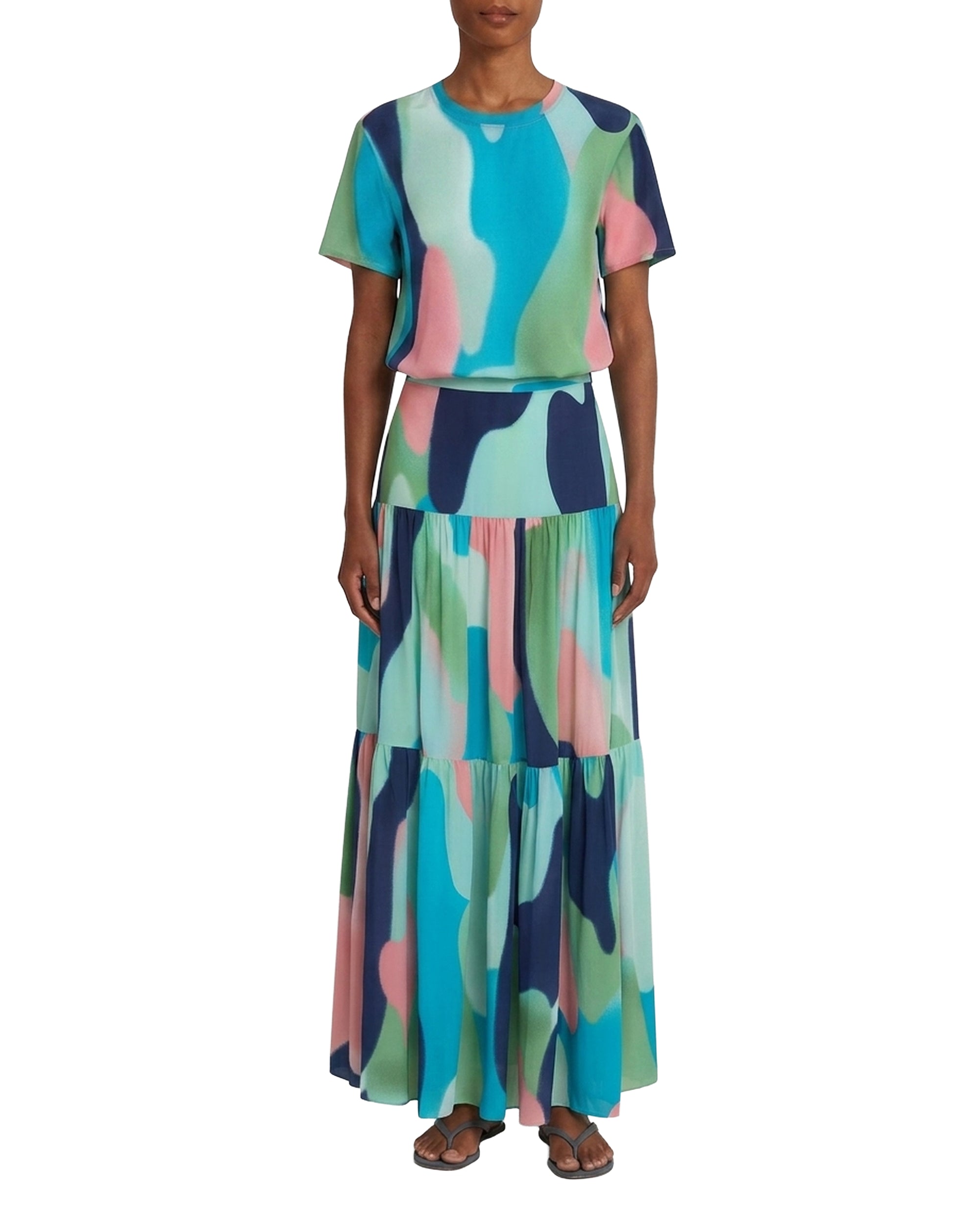 Audrey long skirt in silk - Blue