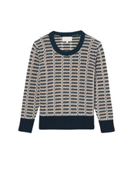 Pull ras de cou ajouré en cachemire et laine - Marine & Camel & Naturel