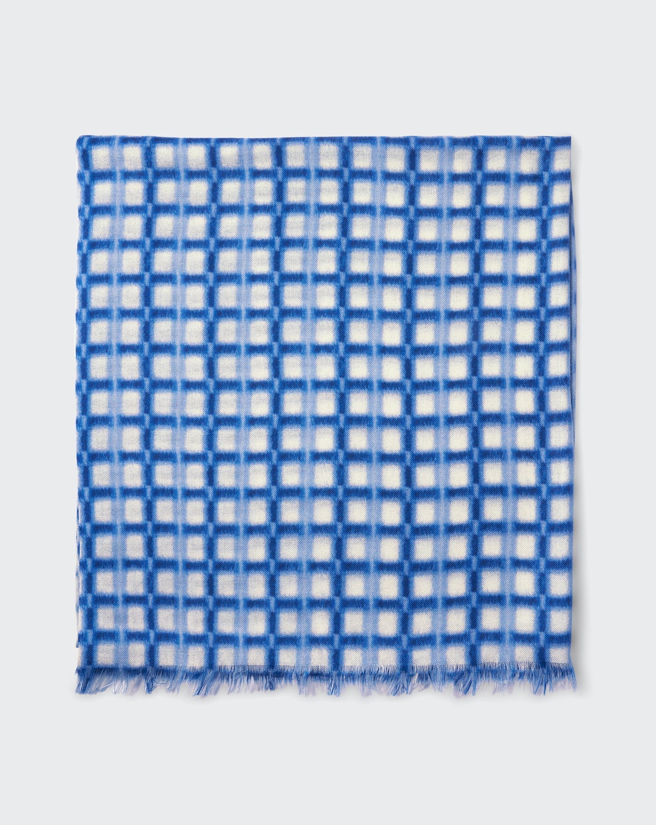 RECO125Étole Imprimé Vichy Ikat - Naturel/Bleu Kinetic