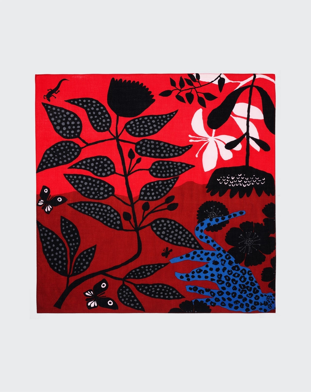 RECO120Carré Imprimé Léopard Et Fleurs - Rouge Gorge/Rouge Brique