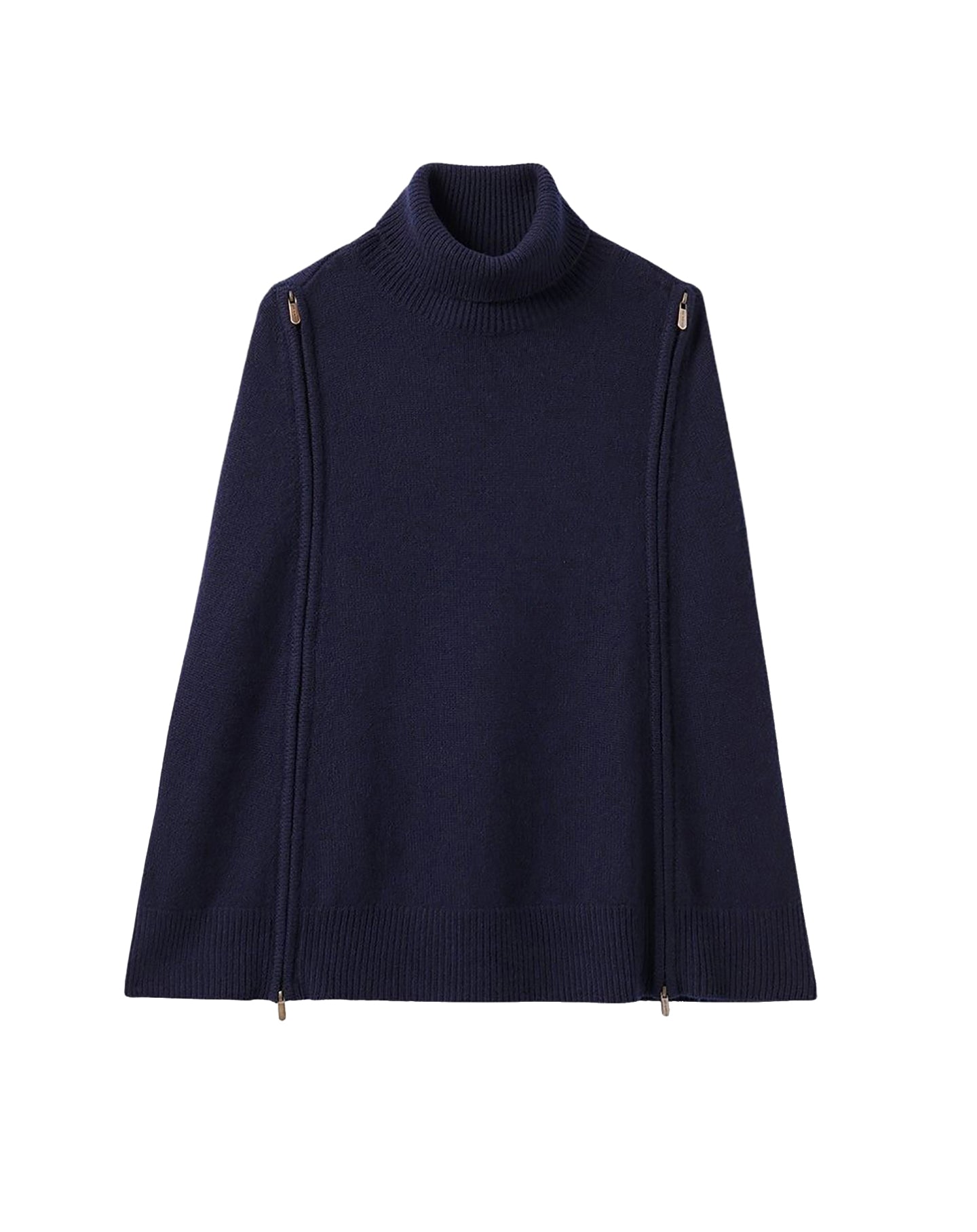 Cape col roulé à zips en cachemire -  Marine