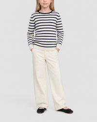 Two-tone cotton crew-neck sailor-style jumper - Natural & Navy