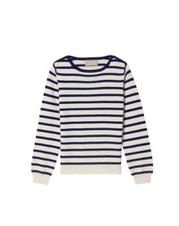 Two-tone cotton crew-neck sailor-style jumper - Natural & Navy