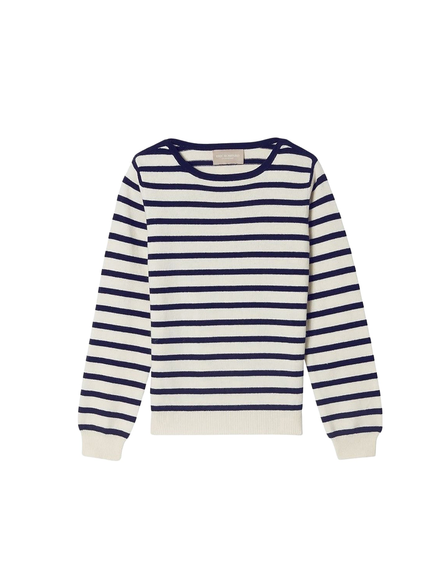 Two-tone cotton crew-neck sailor-style jumper - Natural & Navy