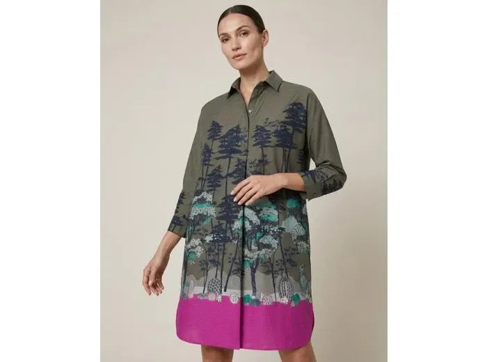 RECO125Robe Chemise Imprimée - Kaki Ombre