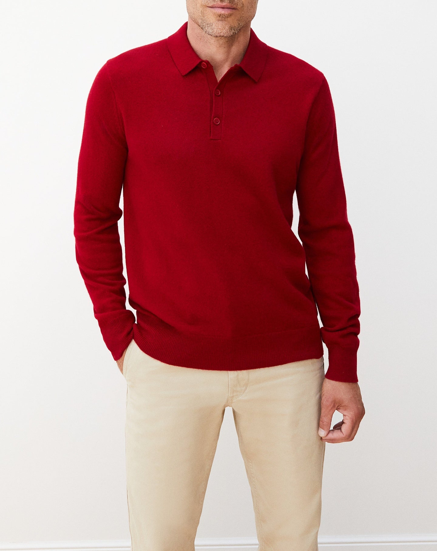 RECO145Polo Manches Longues - Rouge Guarana